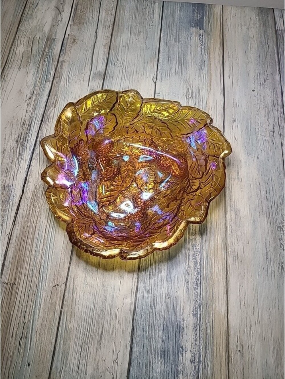 Vintage Indiana Glass Company Carnival Glass Bowl Amber Marigold Loganberry